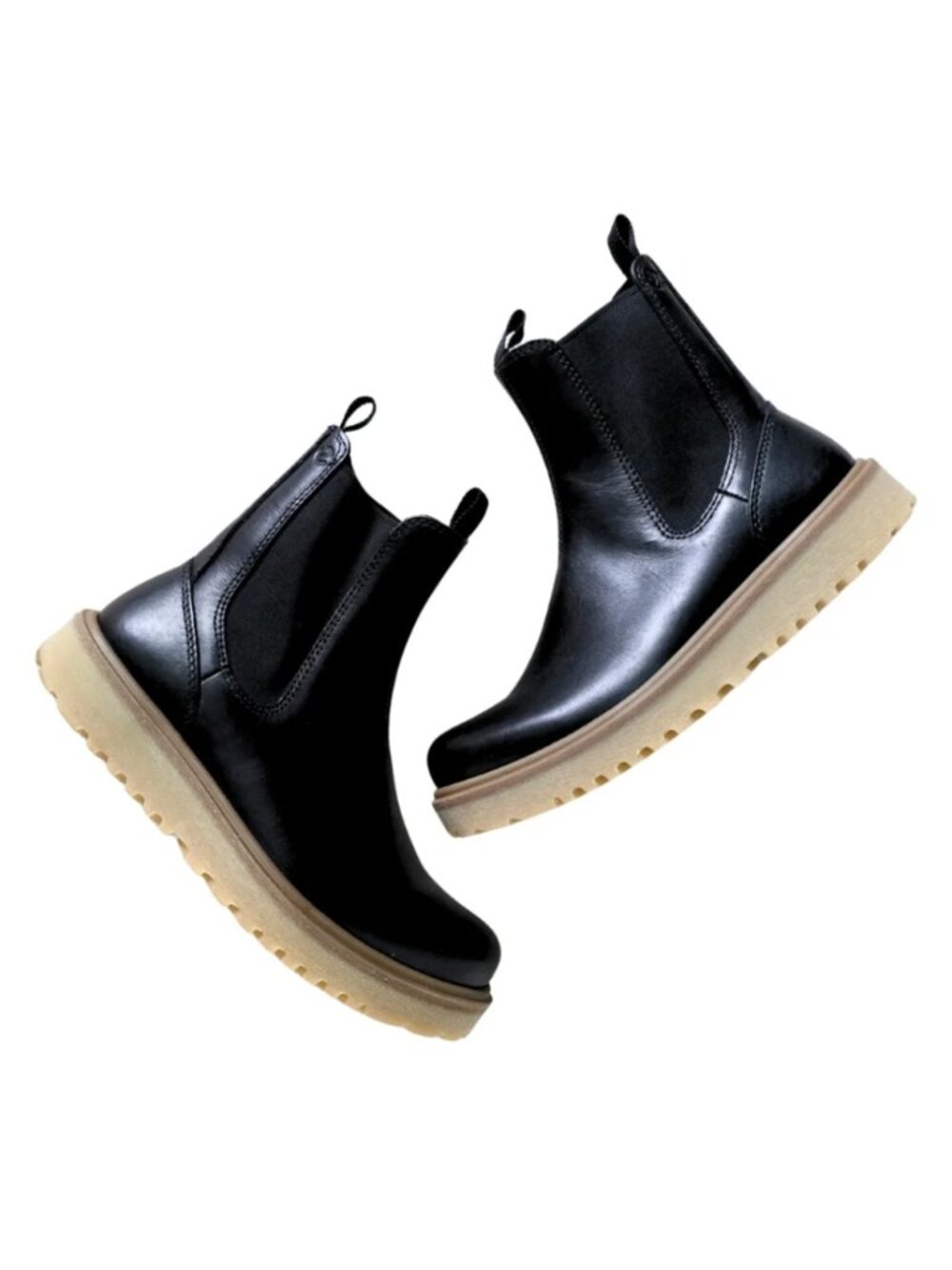 ECCO Staker Chelsea Boots 38/7-7.5 Black Leather Lug Booties Ankle